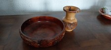  Superbe ensemble artisanal en bois tourné  Saladier + Vase rustique  Fait main