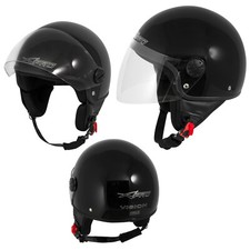 Casque Moto Scooter Vintage Jet Visiere Longue Approuvé ECE 22 Noir