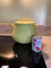 Grand 7L Chaudron Marmite vintage en fonte émaillée jaune Belgique No Le Creuset