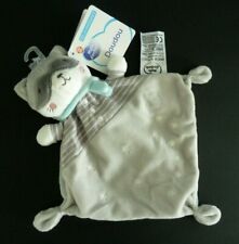 *. DOUDOU PLAT MOTS D'ENFANTS CHAT RATON LAVEUR GRIS ECHARPE BLEU ETOILE NEUF