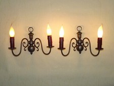 Paire d'appliques murales vintage argentées françaises double style flamand gouttes rouges 5180