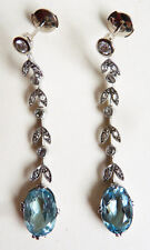 Boucles oreille OR massif aigue marine diamant ART DECO gold earrings aquamarine