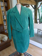 TAILLEUR veste jupe Vert CUIR DAIM T38 VINTAGE 80 LEATHER SKIRT SUIT siz S