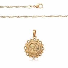 Collier - Femme - Pendentif - Médaille - Vierge Marie - Plaqué Or Jaune 750/1000