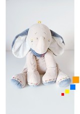 Peluche/Doudou Wapi Et Bao Grand Éléphant Gris/Beige Bleu Bandana 40cm - Noukies