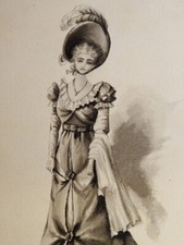 Ecole FRANCAISE XIX DESSIN ENCRE PORTRAIT JEUNE FEMME ELEGANTE ROBE MODE 1900