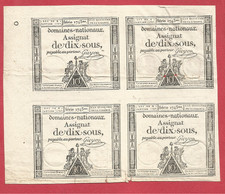 Planche de 4 assignats 10 sous