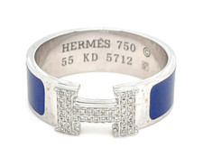 Bague H Clic Clac En Or Blanc 18 Carats Avec Émail Bleu Et Diamant Taille 7 5,4g