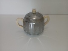 Sucrier Vintage Art Déco Cannelé en Chrome cuivré et Bakélite Crème Années 30/50