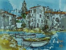 Tableau Moderne Marine le port de Saint Tropez La ponche Bateau Bernard Dufour