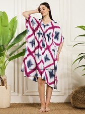 Indien Shibori Coton Mélange Court Plage Maxi Robe Caftan Taille Unique Kimono