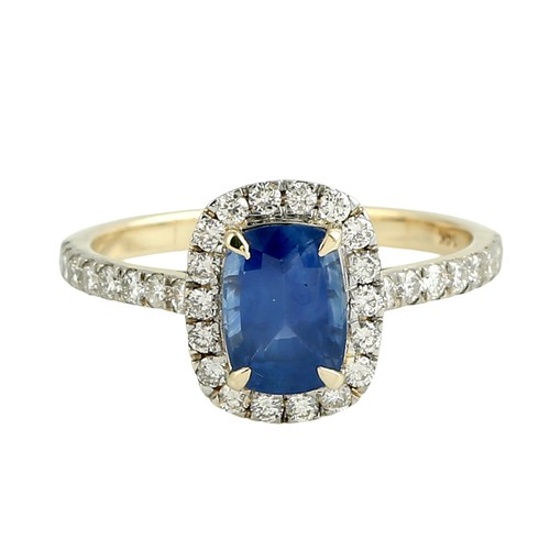 Bague halo saphir bleu - , naturel