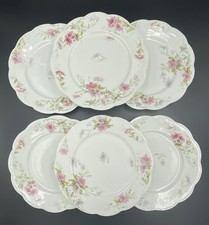 6 Assiettes A Dessert Porcelaine De Limoges Lanternier Chrysanthèmes Bel État