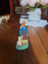 Ancien Santon Platre J Blanc  9cm Fermière a l'oie