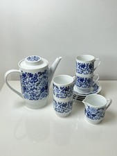 Service à café vintage Melitta – Porcelaine blanche et bleue fleurs – Années 70