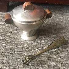 ANCIEN SUCRIER PLAQUÉ ARGENT AVEC PINCE A SUCRE GRIFFES BRONZE