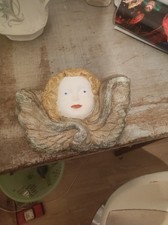 moulage mural décoratif tete de chérubin/angelot en platre patiné