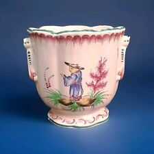 Petit Cache Pot au Chinois Faience De Clamecy  Roger Colas Milieu XXe