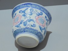 -PETIT CACHE POT PORCELAINE CHINE XXe décor Bleu et Fleurs ROSES  COLLECTION  D