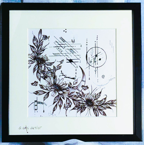 Tableau fleurs abstrait encre - abstrait,