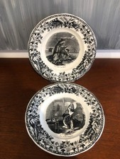 2 ASSIETTES PARLANTES EN PORCELAINE OPAQUE  CREIL et MONTEREAU 1834-39-44 et 49