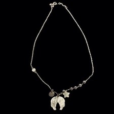 Collier Chaine Argent Massif 925 charms ailes d'ange étoile et coeur en nacre