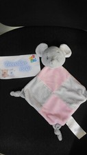 doudou plat souris rose grise rayé TOM & KIDDY