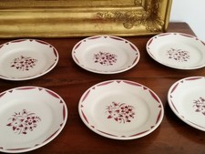 6 Assiettes anciennes à dessert Faïence De Salins Modèle JANE Rouge Art Nouveau 