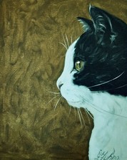 Chat peinture Pet Original Art 12 par 9 chat yeux verts peinture à l’huile...