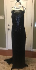 Monique Lhuillier Black Sleeveless Long Sequin Evening Dress Gown Mermaid