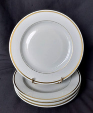4 assiettes plates en porcelaine de Limoges blanc filet or