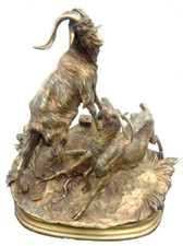 Sculpture bronze chèvres des montagnes mountain signé Moigniez d'époque 19ème