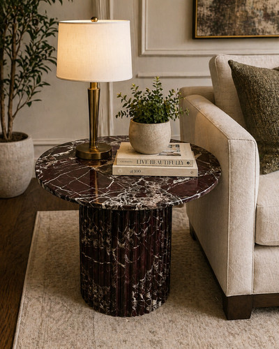 Red marble side table - red,