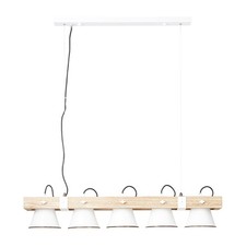 Luminaire Suspendu Plafonnier à Manger Lumière Plow Blanc/Bois 95cm Max. 5 X