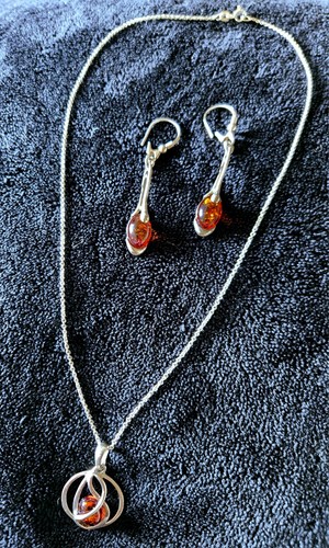 Parure argent ambre - argent,