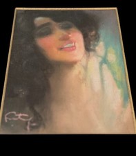Louis Fortuney Sublime TABLEAU pastel Cadix Gitane Danseuse visage de femme
