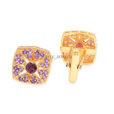 Grenat Naturel & Gemme Améthyste Plaqué Or 925 Argent Sterling Manchette 2185