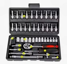 Lot de 46 douilles et cliquet Chrome Vanadium 1/4" clé cliquet adaptateur jeu co