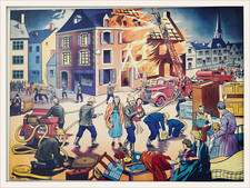 Ancienne Affiche pédagogique Nalliers / le feu / dans un magasin de jouets 56X75