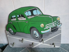 PORTE TORCHON CLÉ MANTEAU BOIS ARTISANAL DÉCOR PEINT AUTOMOBILE 4 CV RENAULT