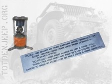 PLAQUETTE PLATE LABEL RECHAUD COLEMAN M41 FUEL  . jeep willys dodge us  ww2