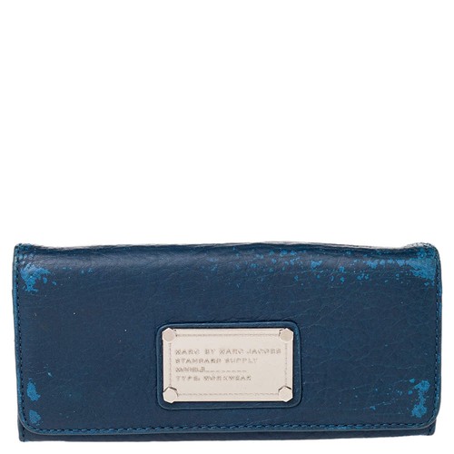 Portefeuille plat cuir - en, bleu