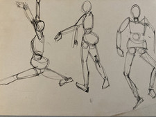 Très Beau Dessin  1970 Mannequin Articulé Cubiste Encre A Identifier Art Homme