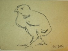 GASTON CANTIN (1881-1967) DESSIN POUSSIN OISEAU POITOU POST IMPRESSIONNISTE 1920