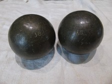 2 boules lyonnaises JB, longue, pétanque, loisirs, en laiton anciennes