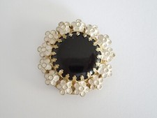 Broche Vintage En Forme De Fleur Avec Pierre En Verre Noire 11,2 G/Ø 3,2 Cm