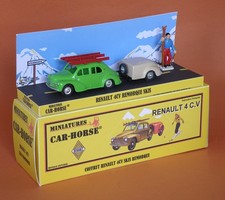 Car-Horse Renault 4cv 4 c.v verte avec remorque skis style Dinky cij jrd
