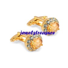 Naturel Citrine & Bleu Topaze Pierres 925 Argent Sterling Plaqué Or Manchette