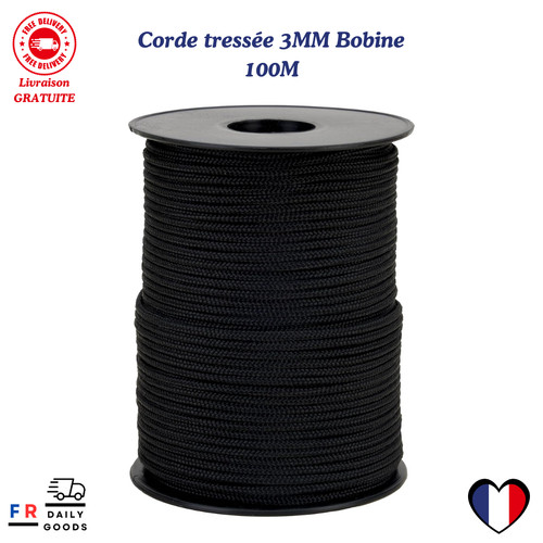 Corde tressée polypro noire - corde,