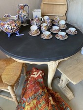 TABLE RONDE + RALLONGE PROVENÇALE LOUIS XV MARQUETÉE PATINÉE « Shabby Chic »